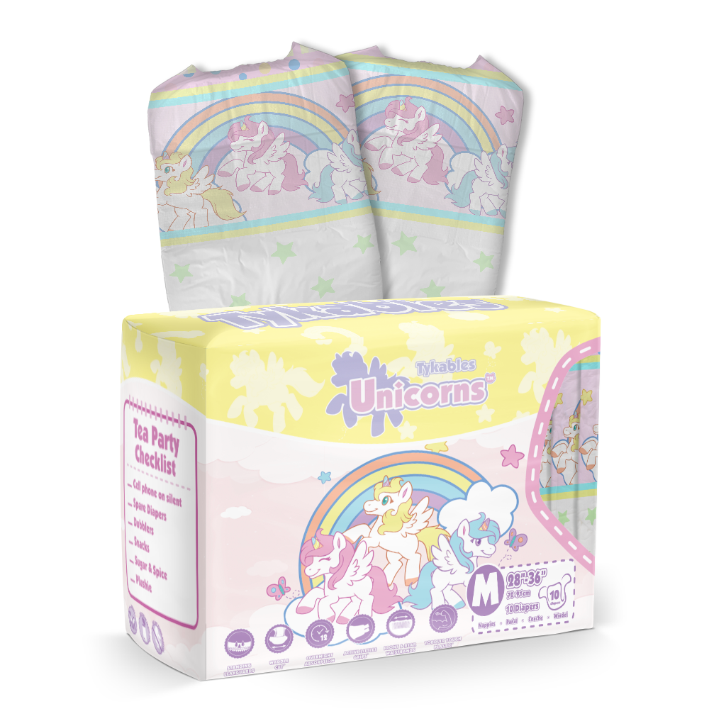 Pack of 10 Cuddlz Rainbow Unicorn Incontinence Adult Nappies Diaper Medium  Large 